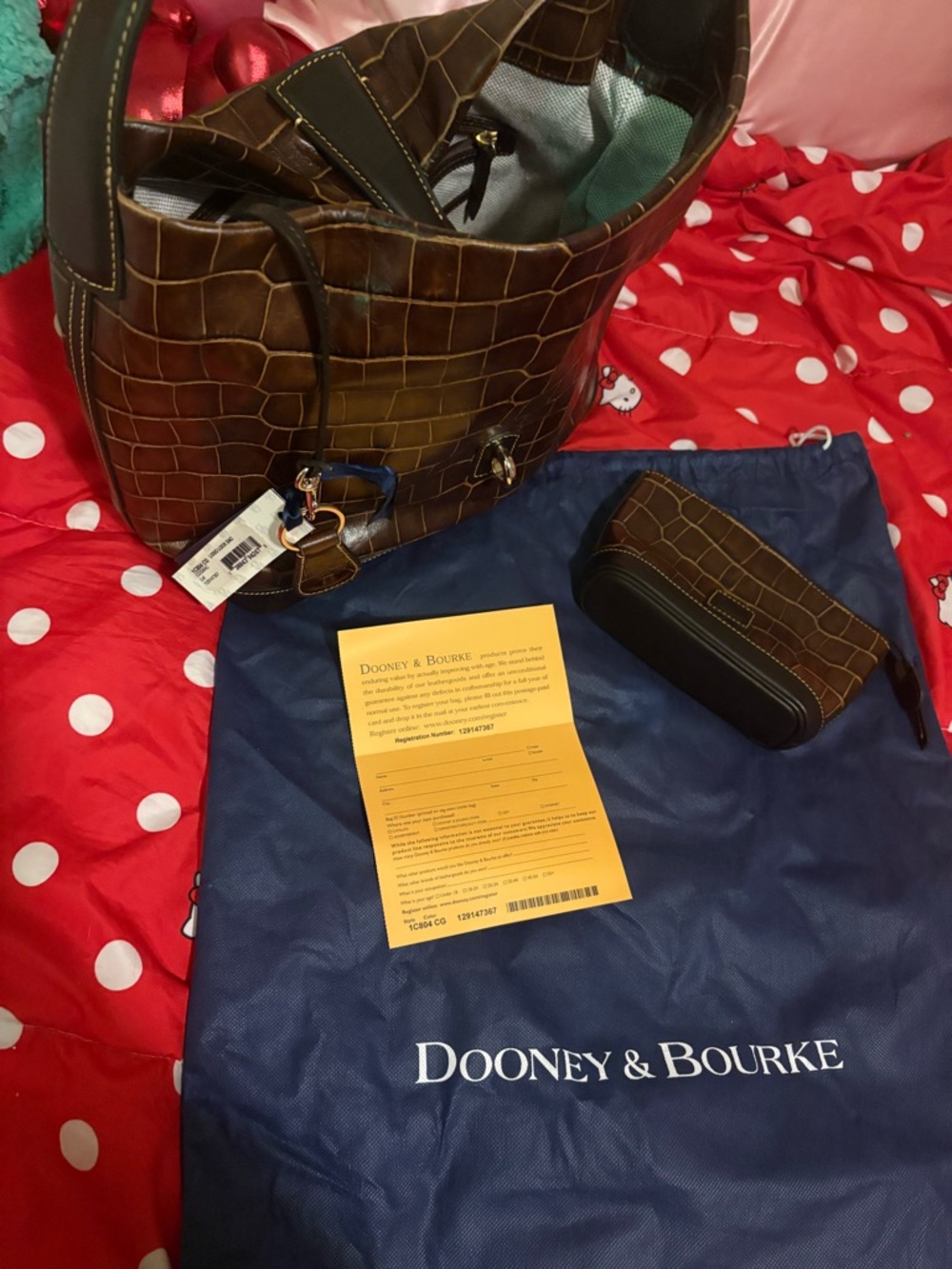 Dooney & Bourke Brown Croc-Embossed Wristlet Keyfob with Tag